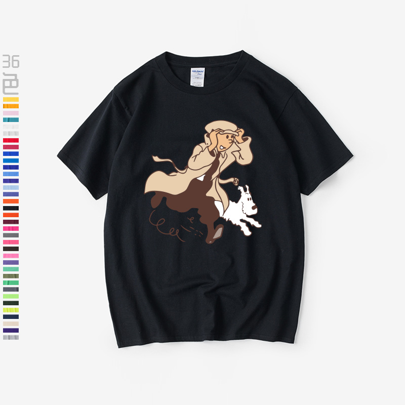 丁丁历险记tintin Adventure卡通动漫周边T恤短袖青少年衣服男女