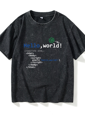 极客helloworld程序员代码码猴码农T恤短袖衣服女男圆领大码宽松