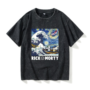 情侣 宽松夏季 瑞克与和莫蒂联名梵高呐喊T恤短袖 衣服女男圆领大码