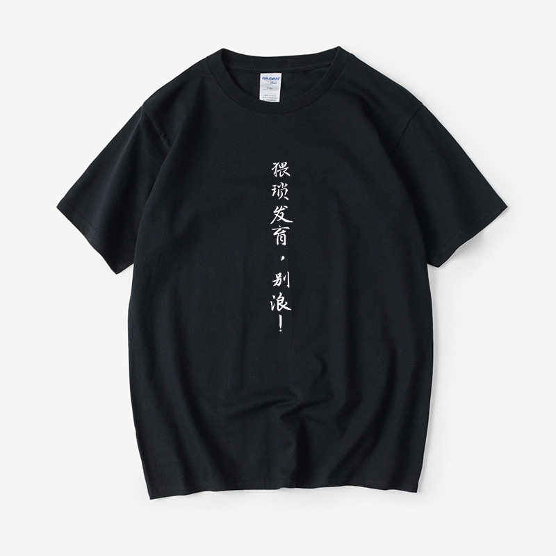 猥琐发育别浪 上去越塔越强文字t恤短袖个性圆领大码宽松夏季男女