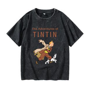 丁丁历险记tintin Adventure卡通动漫周边T恤短袖休闲衣服女男圆