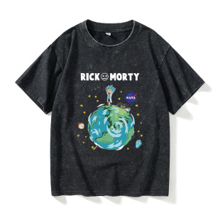 宽松夏季 瑞克与和莫蒂联名梵高呐喊T恤短袖 bf风衣服女男圆领大码