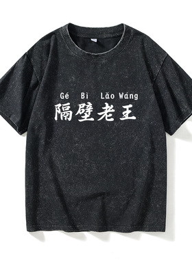 隔壁老王中国风调侃文字恶搞T恤短袖白色衣服女男圆领大码宽松夏