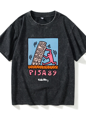 欧美波普风潮牌keithharing凯斯哈林涂鸦联名T恤短袖学生衣服女男