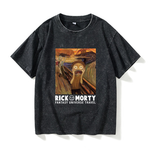 情侣 宽松夏季 瑞克与和莫蒂联名梵高呐喊T恤短袖 衣服女男圆领大码