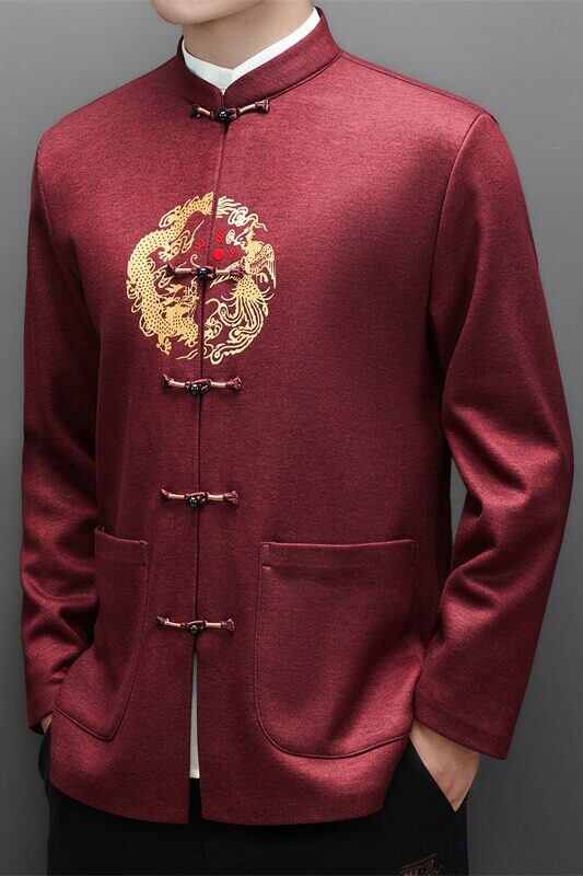 冬季老人绣花唐装风男加绒套装爸爸中式品质外套T25501P180,男装民族服装,星座804（原QT730）