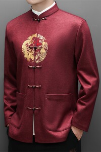 冬季老人绣花唐装风男加绒套装爸爸中式品质外套T25501P180图片