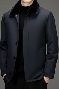 水貂绒内胆可拆羽绒服男士中老年毛领冬季外套XZ804/M72805P248图片