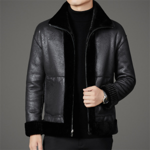 冬季高品雪兰貂两面穿短款男皮毛一体仿皮草外套XZ804/M1215P235图片