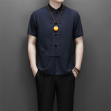 25年夏季中老年风纯色上衣爷爷立领放真丝唐装M9209P63，男装民族服装，星座804（原QT730）