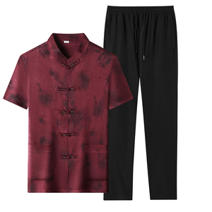 夏季香云纱高端印花唐装男士中老年风新中式汉服MT9217P90图片