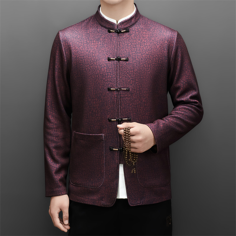 冬季老人印花加绒唐装男风爸爸中式品质外套M25318P180，男装民族服装，星座804（原QT730）