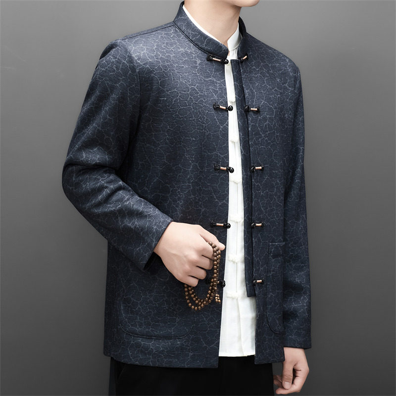 冬季老人印花唐装加绒风男爸爸中式品质外套XZ804/M25317P115,男装民族服装,星座804（原QT730）