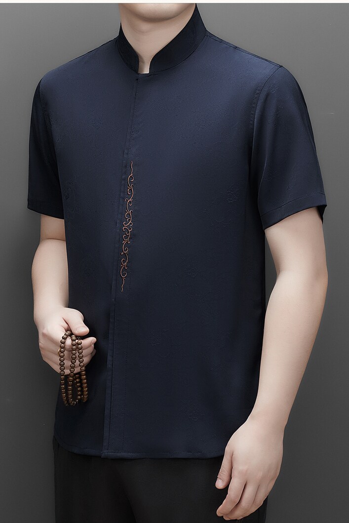 夏季仿真丝高端提花唐装男士中老年风新中式汉服MC9303P9121,男装民族服装,星座804（原QT730）