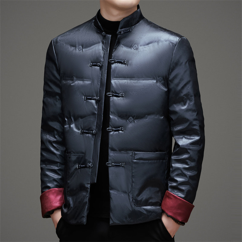 冬季中老年亮面印花羽绒服风爷爷保暖外套男XZ804/D2815P200,男装民族服装,星座804（原QT730）