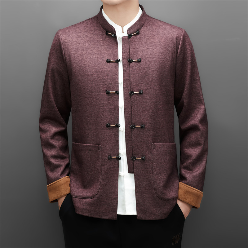 冬季老人印花唐装风男加绒爸爸中式品质外套M25313P115，男装民族服装，星座804（原QT730）