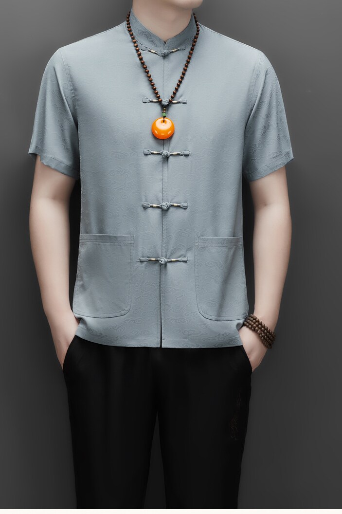 25年夏季仿真丝高端唐装男士中老年风新中式汉服MB9301P96,男装民族服装,星座804（原QT730）