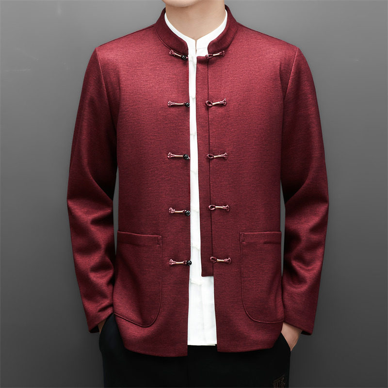冬季老人纯色唐装风男加绒爸爸中式品质外套M25315P115,男装民族服装,星座804（原QT730）