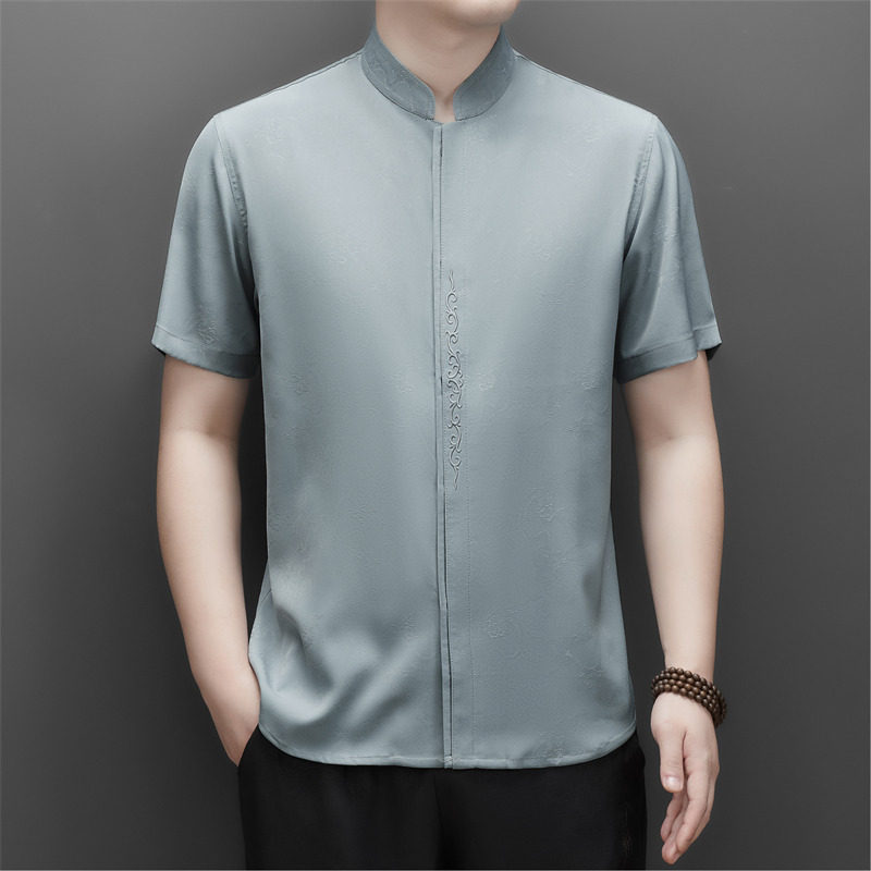 夏季仿真丝高端提花唐装男士中老年风新中式汉服M9303P73,男装民族服装,星座804（原QT730）