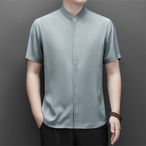 夏季仿真丝高端提花唐装男士中老年风新中式汉服M9303P73图片