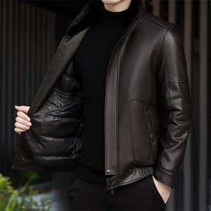 25年冬季新款可拆毛领高领羽绒服皮夹克M72606P230外景图片