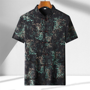 男中老年夏季香云纱高端印花唐装风新中式汉服MB9216P86紫色图片