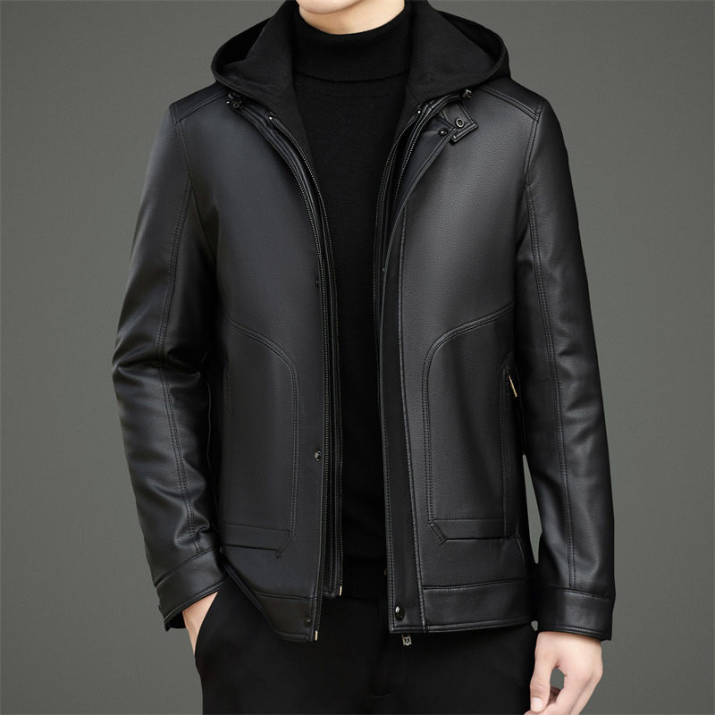 皮羽绒25年冬季新款中老年男士帽可脱卸羽绒服皮夹克M76678P230,男装羽绒服,星座804（原QT730）