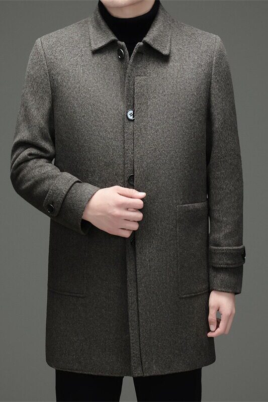 羽绒内胆可拆冬季羊毛大衣中老年中长款翻领外套M53619P345,男装民族服装,星座804（原QT730）