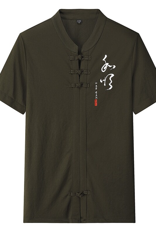 夏季新款风青年刺绣修身T恤21001P45平铺军绿色,男装民族服装,星座804（原QT730）