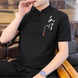 风青年刺绣修身T恤2025年夏季新款男21001P45黑色，男装民族服装，星座804（原QT730）