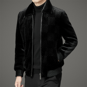 男士水貂绒翻领皮草上衣潮流中年保暖外套XZ804/M88122P245,灰色英伦格子裤女搭配图片欣赏图片