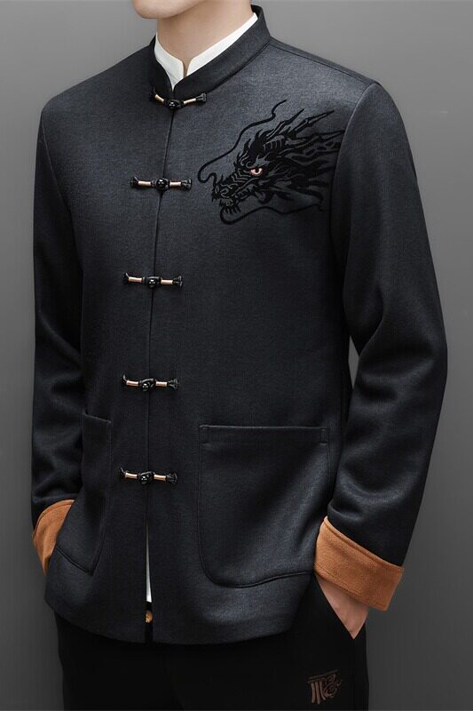 冬季老人绣花唐装加绒风男爸爸中式品质外套XZ804/M25338P115,男装民族服装,星座804（原QT730）