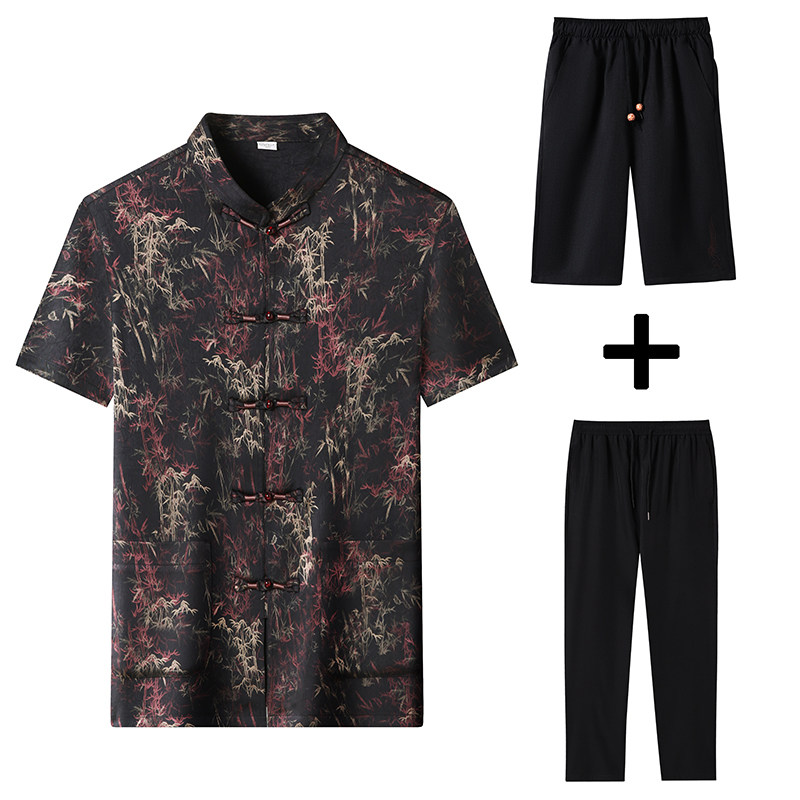 夏季香云纱高端印花唐装男士中老年风新中式汉服MC9216P108,男装民族服装,星座804（原QT730）