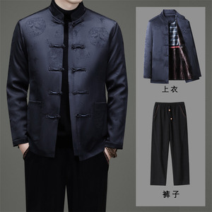 品质男装冬季改良风大码提花老人加绒唐装XZ804/RT575P160图片