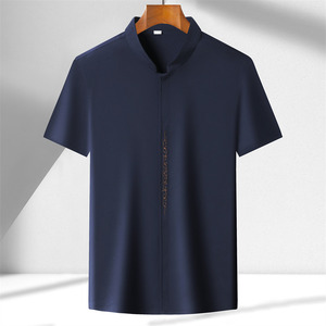 25年仿真丝高端提花唐装男士中老年风新中式汉服M9303P73红色图片