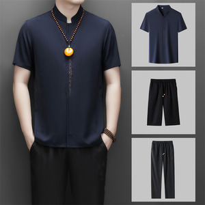 夏季仿真丝高端提花唐装男士中老年风新中式汉服MC9303P9121图片