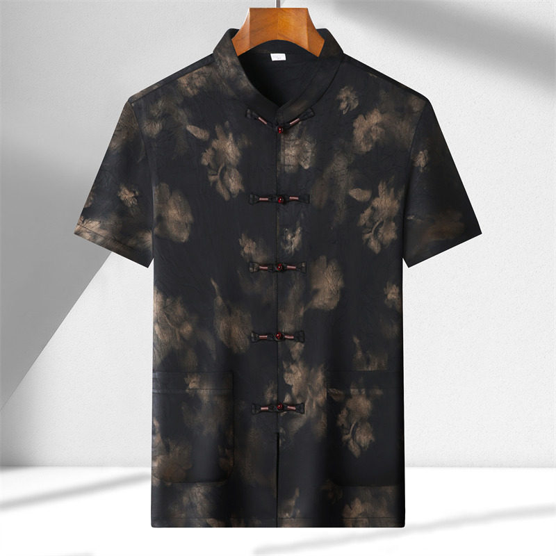 夏季香云纱高端印花唐装男士中老年风新中式汉服MT9217P90,男装民族服装,星座804（原QT730）