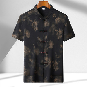 夏季香云纱高端印花唐装男士中老年风新中式汉服MT9217P90图片