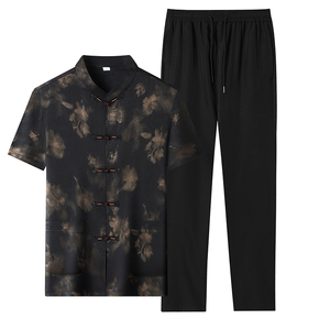夏季香云纱高端印花唐装男士中老年风新中式汉服MT9217P90图片