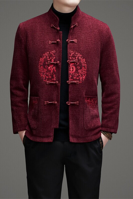 中老年唐装冬季加绒刺绣上衣男风爸爸中式外套XZ804/M519P115,男装民族服装,星座804（原QT730）