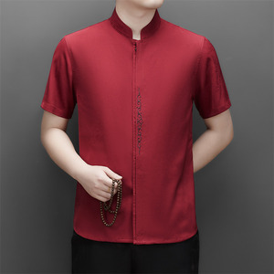 夏季仿真丝高端提花唐装男士中老年风新中式汉服M9303P73图片