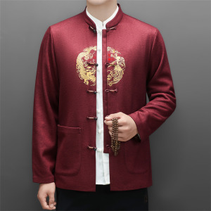 冬季老人绣花唐装风男加绒爸爸中式品质外套M25501P115，男装民族服装，星座804（原QT730）
