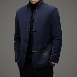 中老年冬季加绒刺绣唐装男风爸爸中式外套XZ804/M509P140图片
