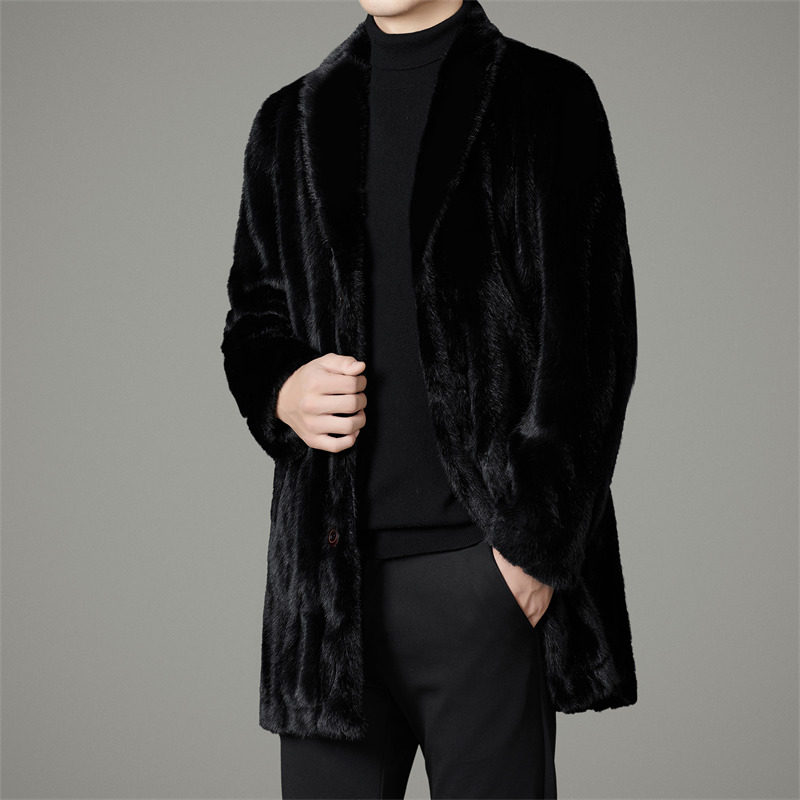 冬季雪兰貂两面穿中长款男皮毛一体仿皮草外套XZ804/M15023P255图片