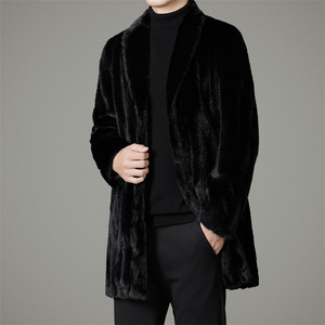 冬季雪兰貂两面穿中长款男皮毛一体仿皮草外套XZ804/M15023P255图片