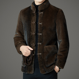 冬季中老年雪貂绒高档唐装爸爸皮毛一体男装XZ804/M1180P268图片