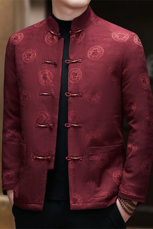 风唐装老人立领印花唐装羽绒服外套男XZ804/D21815P200外景,男装民族服装,星座804（原QT730）