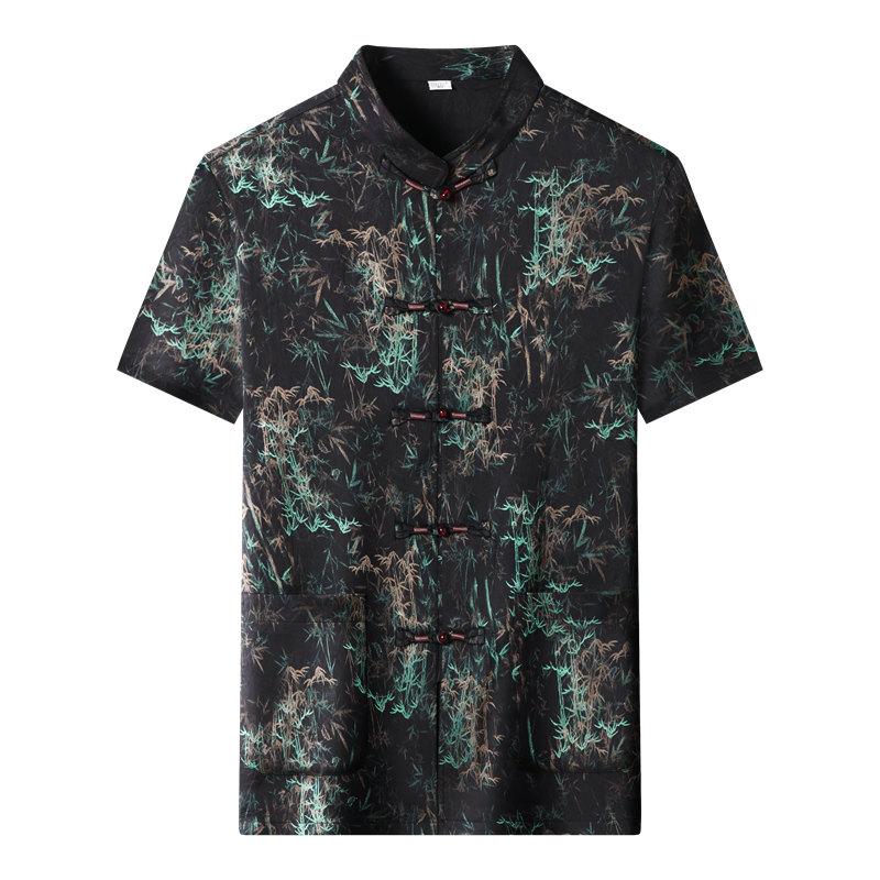 高端印花唐装夏季香云纱男中老年风新中式汉服T9216P90绿色,男装民族服装,星座804（原QT730）