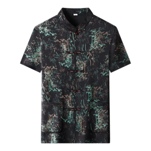 高端印花唐装夏季香云纱男中老年风新中式汉服T9216P90绿色图片