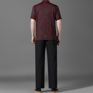 夏季高端唐装套装男士中老年新中式汉服T5106P123红色图片